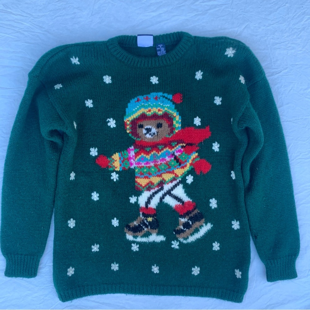 Vintage Liz Sport Ice Skating Teddy Bear Fair Isle Sweatee Ski